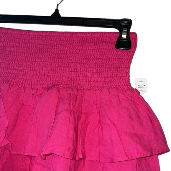 AQUA Ladies Hot Pink Linen Smocked Waist Ruffle Skirt, NWT!! - Picture 3 of 4